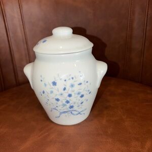 Vintage Limoges lid Jar Floral Design painted blue French country lys royal